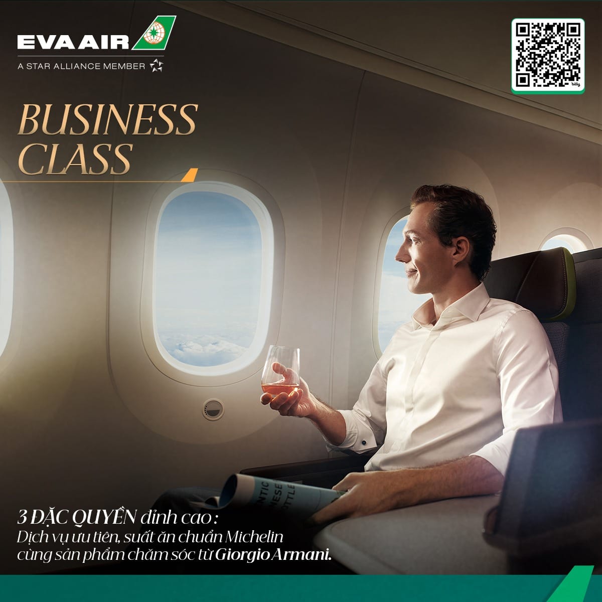 Khoang hạng Thương gia Royal Laurel Class giường nằm phẳng 180 độ của EVA Air