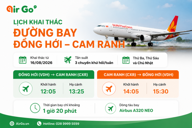 Đường bay thẳng Đồng Hới – Cam Ranh chính thức khai thác từ 16/08/2026