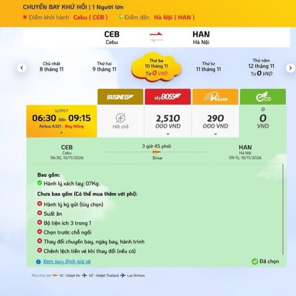 Vietjet mo ban ve uu dai tren duong bay Cebu – Ha Noi voi gia tu 0 dong ap dung cho hang ve Eco chua gom thue phi e1786003614974