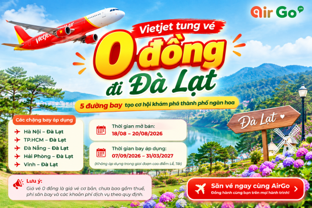 Vietjet tung ve 0 dong di Da Lat – 5 duong bay