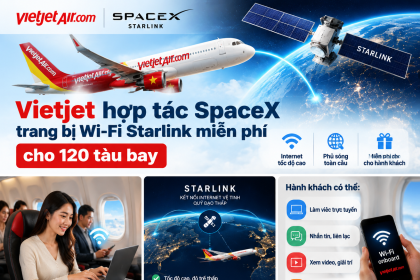 Vietjet hop tac SpaceX dua Wi Fi Starlink mien phi len 120 tau bay