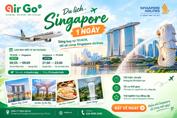 Du lịch Singapore 1 ngày Sáng bay từ TP.HCM, tối về cùng Singapore Airlines