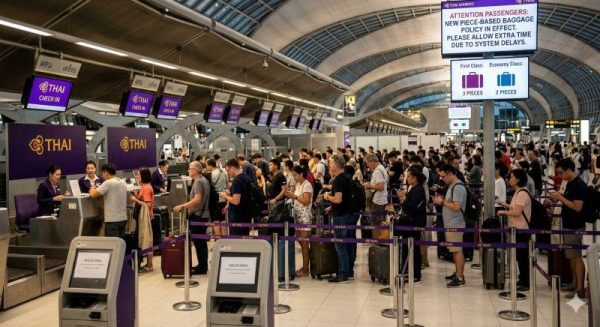 Hanh khach xep hang tai san bay Suvarnabhumi khi Thai Airways gian doan chuyen bay e1790909174330